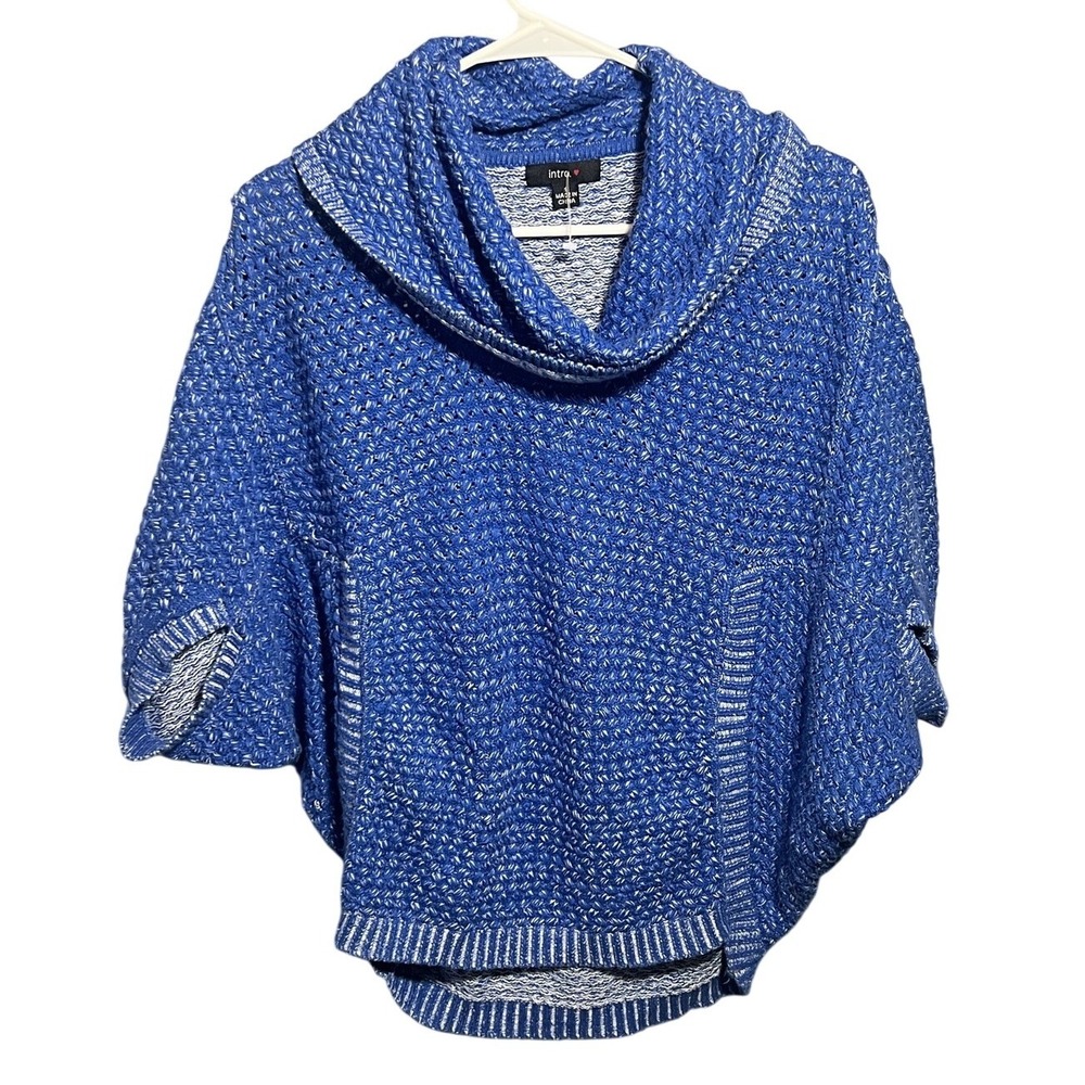 Intro Women's Blue‎ & White Marled Cowl Neck Poncho Sweater Knit Size S